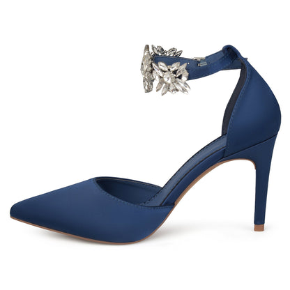 JOURNEE Collection Loxley Embellished Ankle Strap D'Orsay Stiletto Pumps